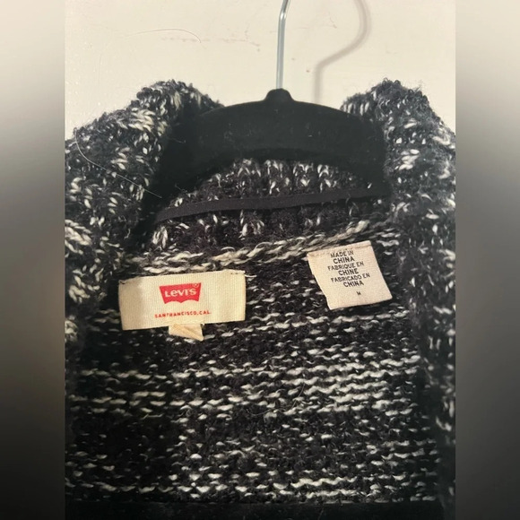 Levis Black Thick Chunky Mid-Length Knitted Cardigan Size Medium - Picture 2 of 7